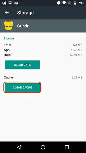 clear cache in grindr