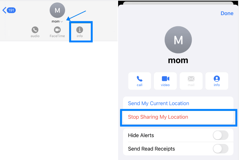 disable location sharing from contacts