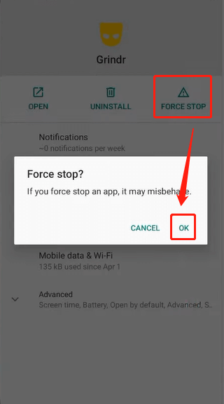 force stop grindr