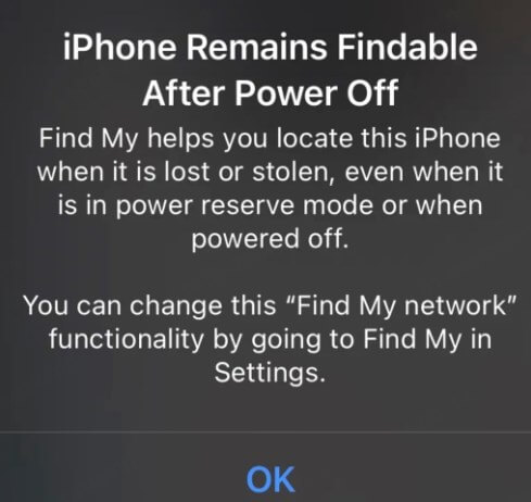 iphone remains findable after power off