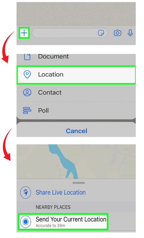 how to share current location on whatsapp ios