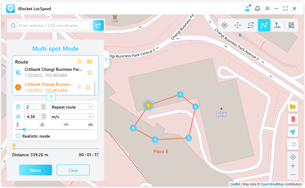 simulate gps movement by multi-spot mode