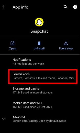snatchat permissions android