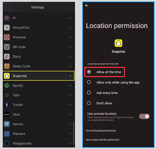 snatchat permissions ios