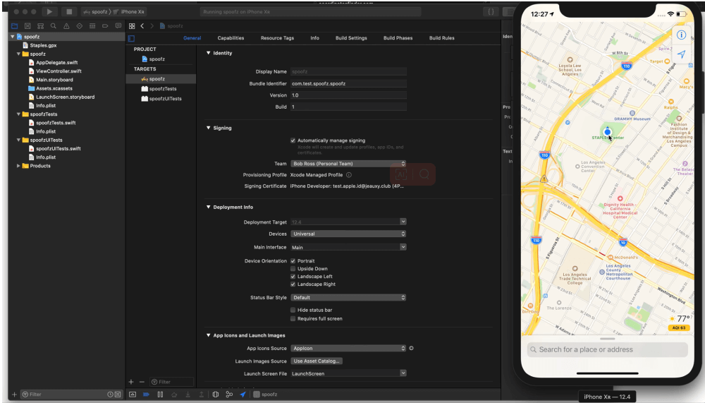 spoofed location xcode