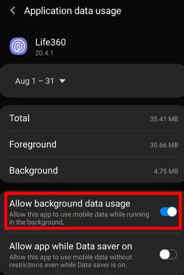 turn off wifi cellular date for life360 android