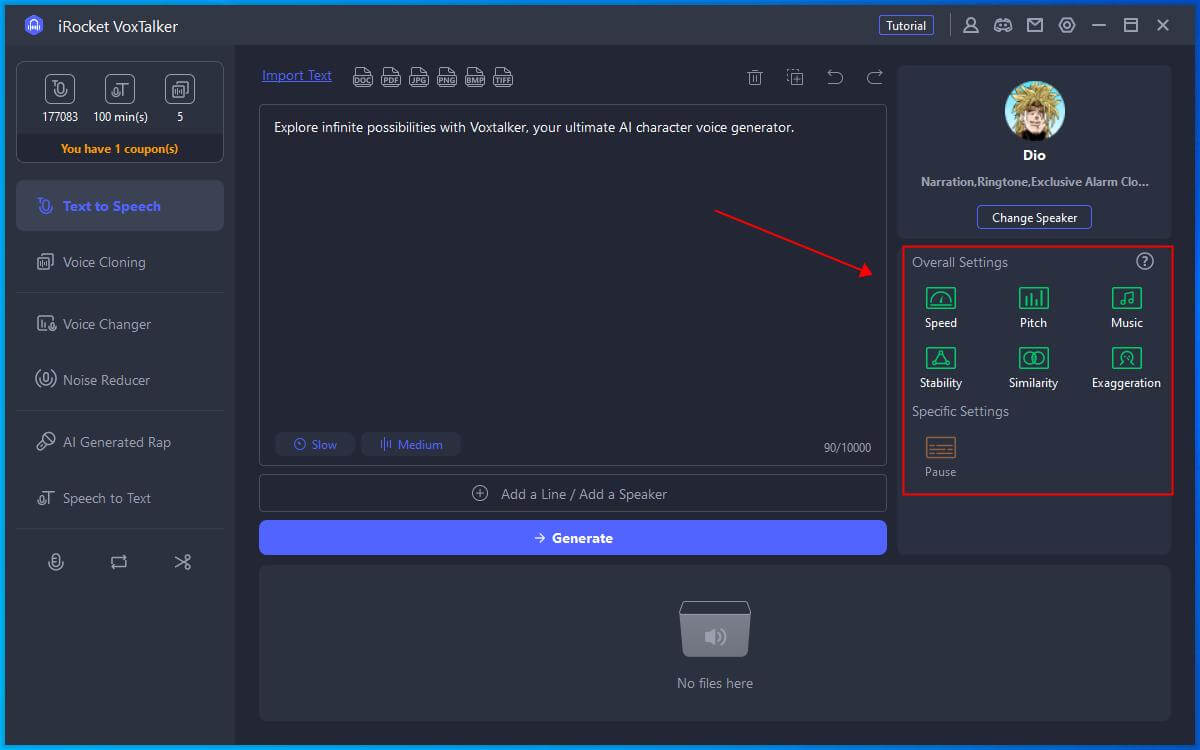 overall settings for ai character voice