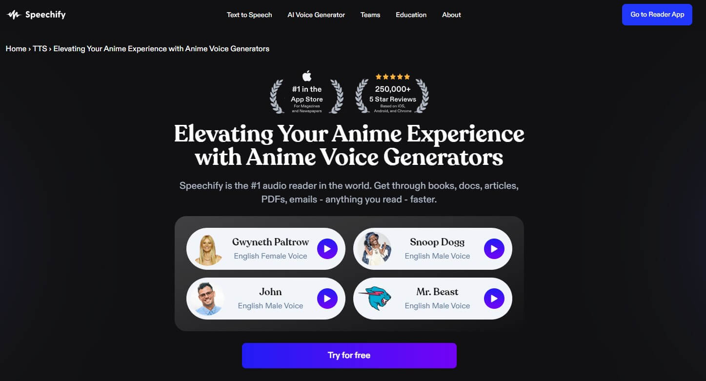 speechify anime voice generator