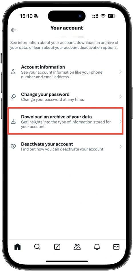 download an archive of you data on phone