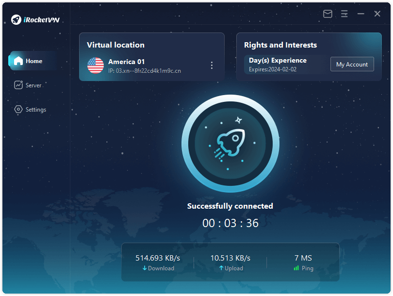 irocketvpn connect to the network.