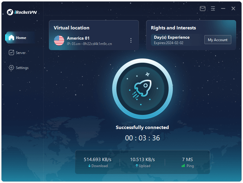 iRocketVPN successfully connected