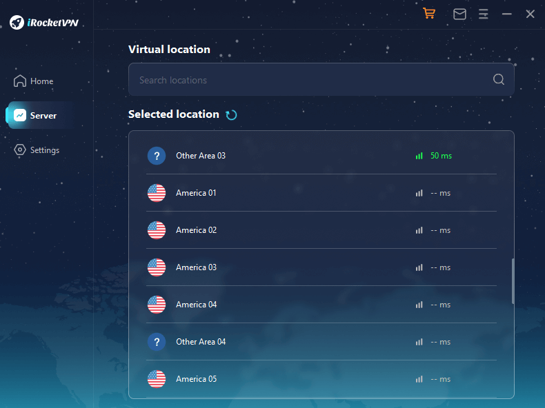 iRocketVPN virtual location